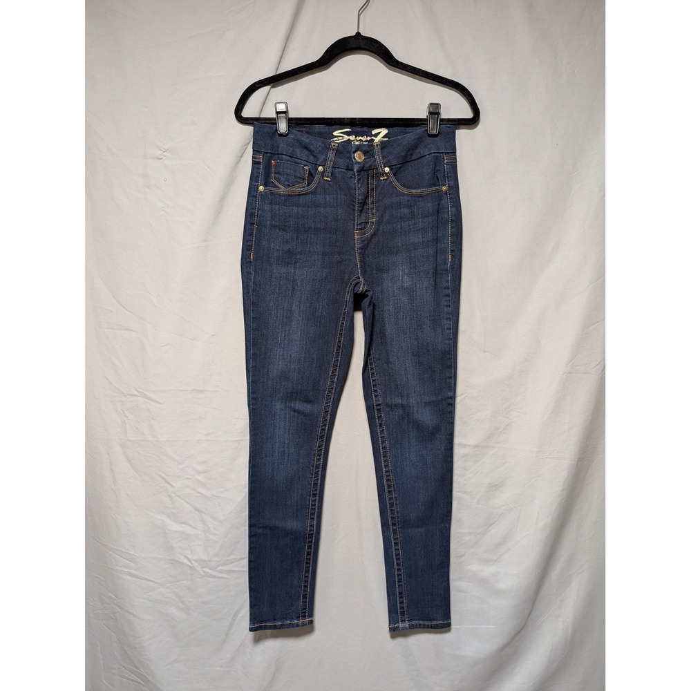 Seven7 Dark Wash Tummyless High Rise Skinny Jeans Red S Cotton Women's 4